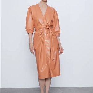 Zara Faux Leather Belted Dress Sz L
